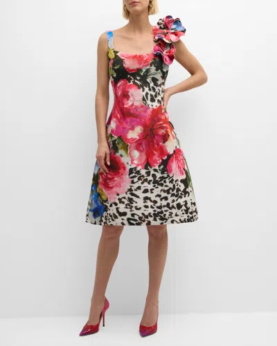 Rickie Freeman For Teri Jon Sleeveless Floral-print Dress In Multi