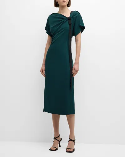 Jason Wu Collection Draped Fluid Crepe Midi Dress With Tie Detail In Hunter Green