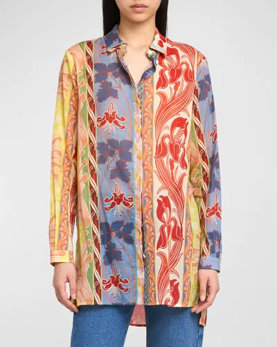 Etro Wallpaper Cotton Voile Long-sleeve Shirt In Print On White Base