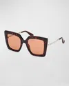 Max Mara Design Metal & Acetate Cat-eye Sunglasses In Dark Havana Brown