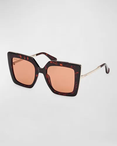 Max Mara Design Metal & Acetate Cat-eye Sunglasses In Dark Havana Brown