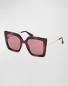 Max Mara Design Metal & Acetate Cat-eye Sunglasses In Violet / Horn
