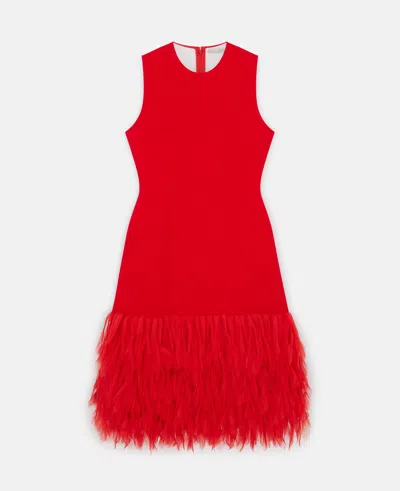 Stella Mccartney Sleeveless Feather Midi Dress In Lipstick Red