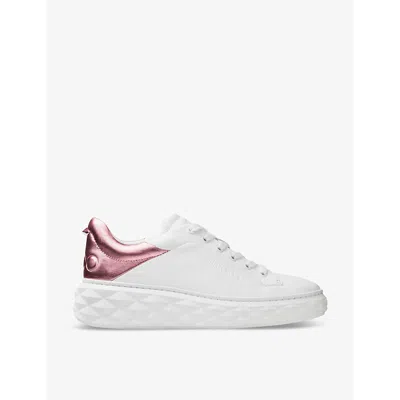 Jimmy Choo Diamond Maxi Brand-embellished Leather Low-top Trainers In V White/pink Sherbet