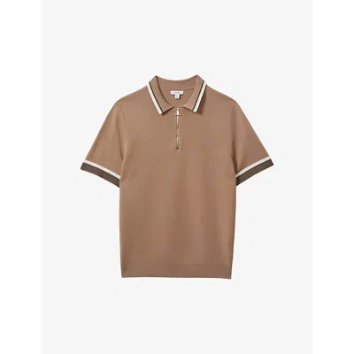 Reiss Chelsea - Warm Taupe Half-zip Polo Shirt, Xl