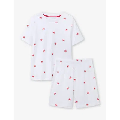 The Little White Company Kids' Crab-print Organic-cotton Set 7-10 Years In White/ Red