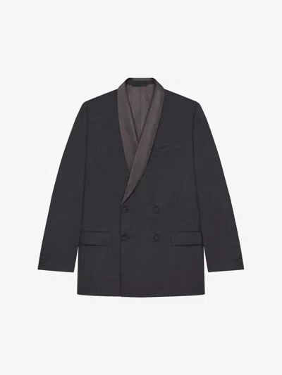 Givenchy Double Breasted Jacket In Wool With Satin Shawl Lapel In Grey
