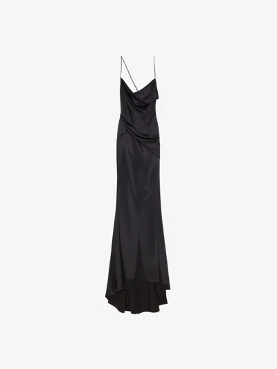 Givenchy Evening Draped Dress In Satin With Crystals In Black