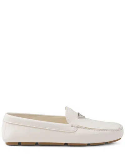 Prada Logo Leather Loafers In Neutral