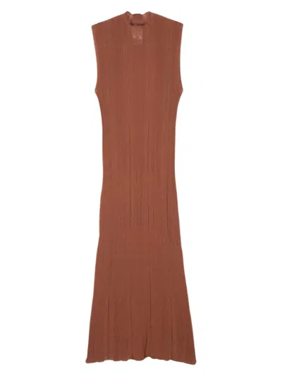 Alysi Piuma Cotton Knit Dress In Brown