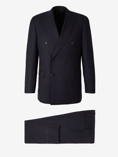 Brioni Wool And Silk Suit In Black