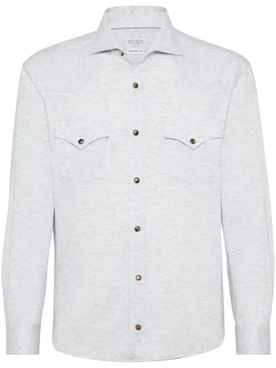 Brunello Cucinelli Grey Linen Blend Shirt