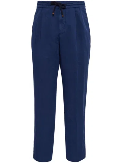 Brunello Cucinelli Linen And Cotton Blend Leisure Trousers In Blue