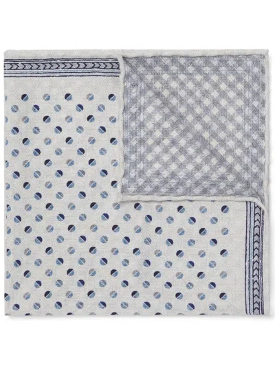 Brunello Cucinelli Polka Dot-print Silk Pocket Square In Light Grey
