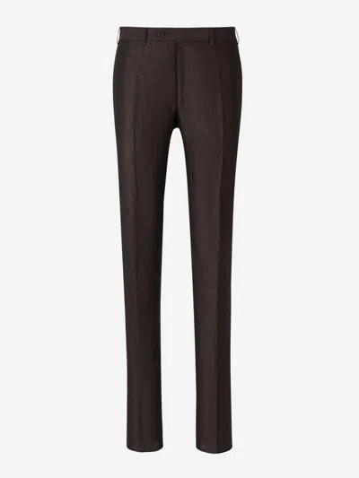 Canali Ultralight Linen Trousers In Brown