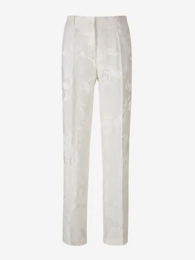 Dries Van Noten Pulley Silk Jacquard Trouser Pants In White