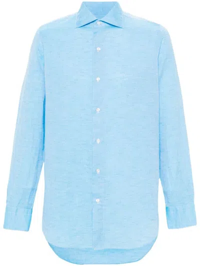 Finamore Cotton And Linen Blend Shirt In Clear Blue