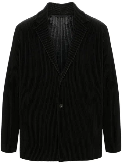 Issey Miyake Homme Plissé  Pleated Single-breasted Jacket In Black