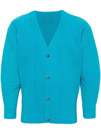 Issey Miyake Homme Plissé  V-neck Pleated Cardigan In Blue