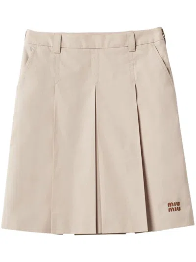 Miu Miu Pleated Gabardine Skirt In Calce