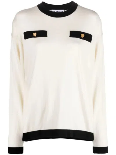 Moschino Two-tone Knitted Jumper In White