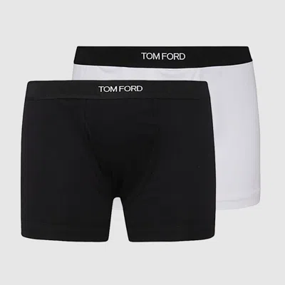 Tom Ford Black And White Cotton Stretch Logo Boxers