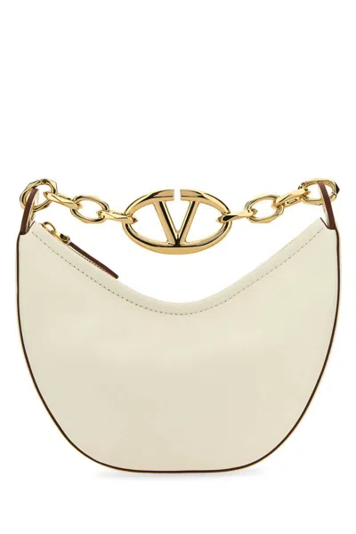 Valentino Garavani Ivory Leather Mini Hobo Vlogo Moon Handbag In White