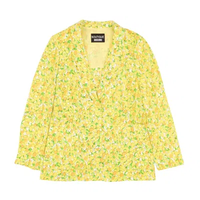 Boutique Moschino Nwt  Yellow Lemon Print Silk Blazer Jacket