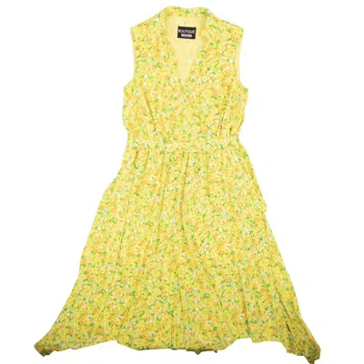 Boutique Moschino Nwt  Yellow Lemon Silk Wrap Assymetrical Dress In Multi