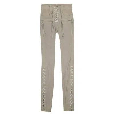 Ben Taverniti Unravel Project Suede Lace Up Skinny Pants - Gray In Grey