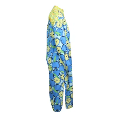 Boutique Moschino Nwt  Multi Lemon Print Silk Pleated Bib Dress