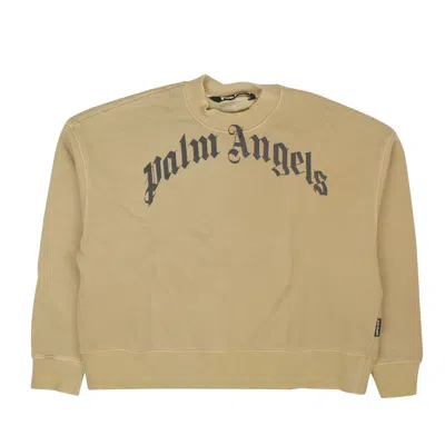 Palm Angels Tan Logo Cotton Sweatshirt In Beige