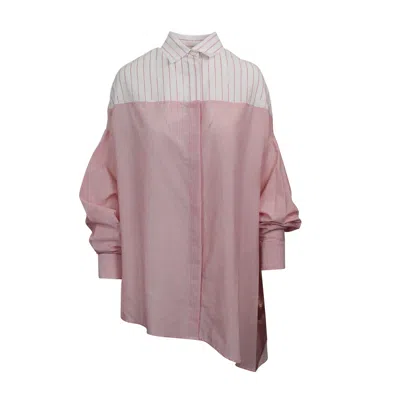 Ben Taverniti Unravel Project Assymetric Logo Stripe Shirt Dress - Pink