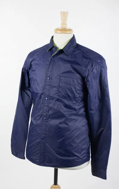 Mauro Grifoni Blue Snap Button Reversible Nylon Jacket W/ Green Lining In Multi