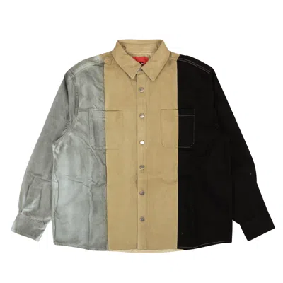 424 On Fairfax Oversized Colorblock Denim Shirt - Gray/black/brown In Multi