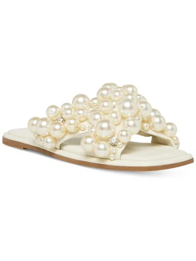 Steve Madden Duri Womens Embellished Imitation Pearl Slide Sandals In White