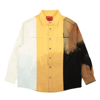 424 On Fairfax Oversized Color Block Denim Shirt - Yellow/brown In Multi