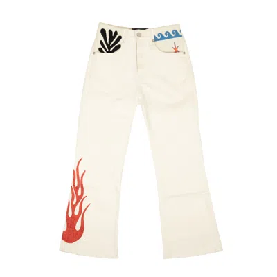 Lost Daze Cotton Wave Flame Spandex Waist Jeans - White