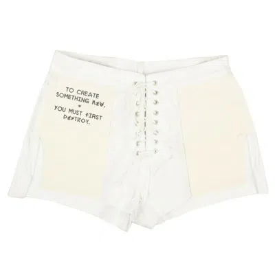 Ben Taverniti Unravel Project Lace Up Distressed Denim Shorts - White