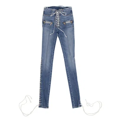 Ben Taverniti Unravel Project Denim Cotton Lace Up Skinny Jeans Pants - Blue