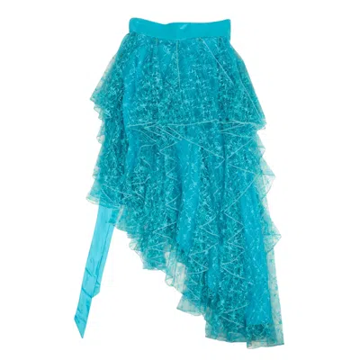 Rodarte Floral Lace Asymmetrical Skirt - Teal In Blue