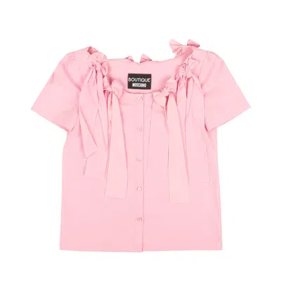 Boutique Moschino Nwt  Pink Bow Accented Short Sleeve Blouse