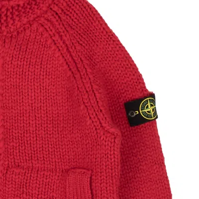Stone Island Wool Chunky Knit Zip Up Sweatshirt - Red In Brown