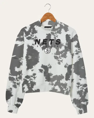 Junk Food Clothing Women's Nba Brooklyn Nets Tie Dye Mock Neck Fleece In Black