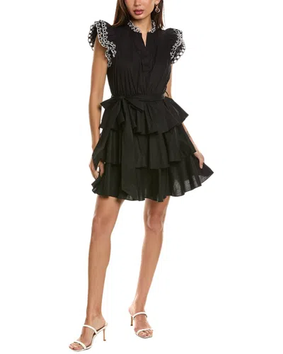 Stellah Eyelet Trim Belted Mini Dress In Black