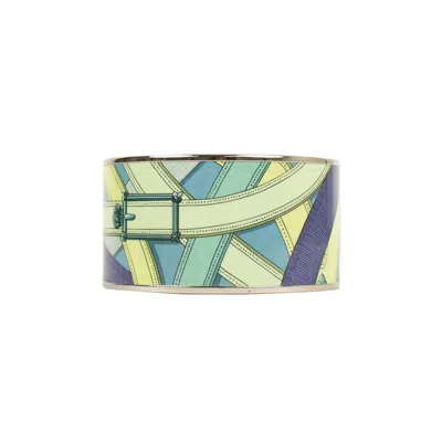 Pre-owned Hermes Blue And Green 'cavalcadour' Design Extra Wide Bangle Bracelet In Multi