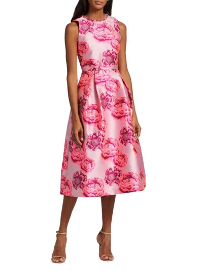 Alice And Olivia Floral-print Monochromatic Midi Dress In Candy Pink Multi