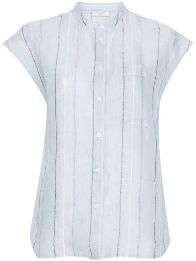 Peserico Striped Linen Shirt In Light Blue