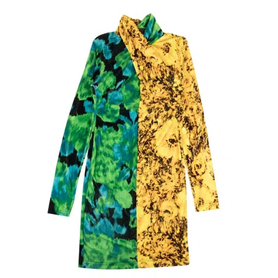 Richard Quinn Moire Twisted Dress - Sunflower/green In Multi