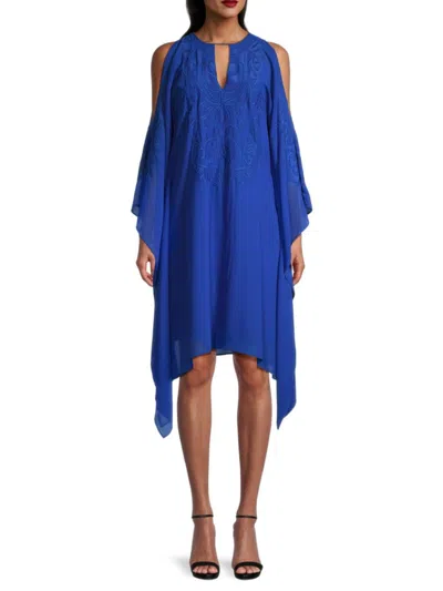 Ungaro Women's Michaela Embroidered Drape Midi Dress In Ultramarine Blue
